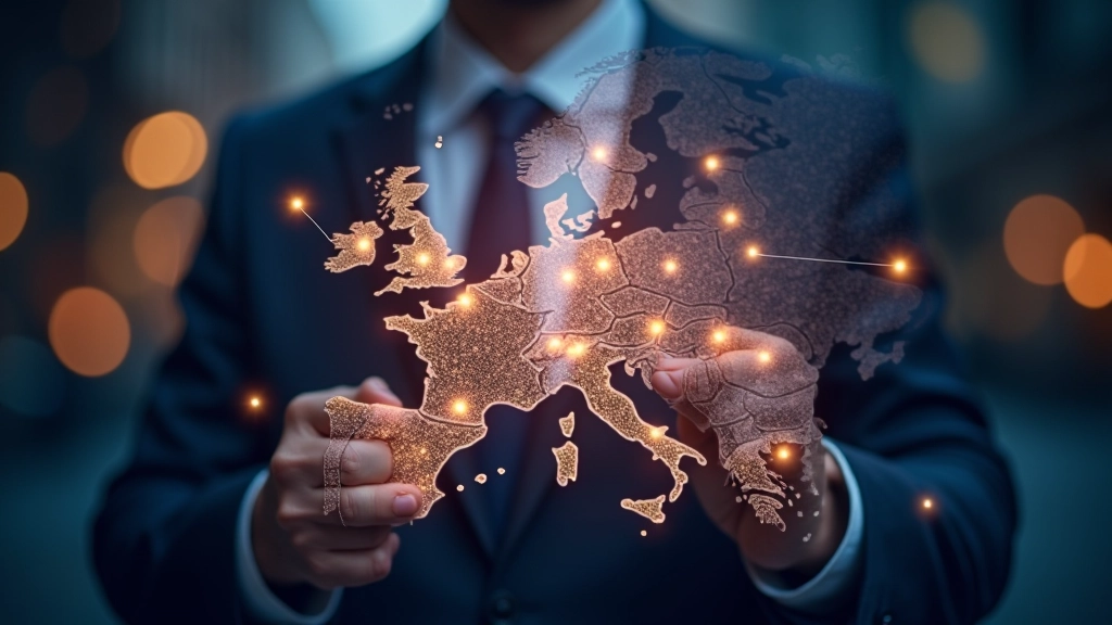 Carte d'Europe avec des lignes de connexion reliant les principaux centres financiers et marchés