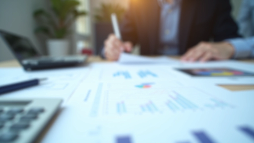 Documents d'intégration financière avec graphiques et analyses sur une table de travail moderne