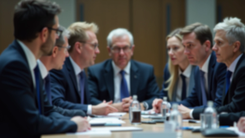 Représentants de régulateurs financiers lors d'une réunion de coordination européenne autour d'une table de conférence